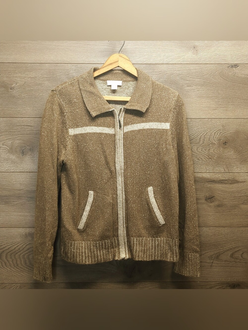 Cheistopher and Banks Sweater Silk Blend Beige Zip Jacket Women's Size Medium